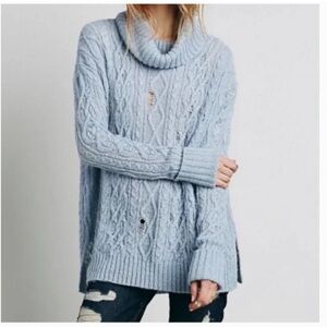 Free People Complex Cowl Neck Rip & Repaired Sweater